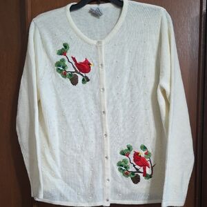 BFA Vintage Classic Cream Cardigan with Cardinal Embroidery Sz Xl